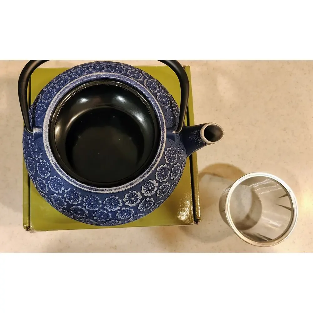 Primula 34oz Blue Cast Iron Teapot w/ Stainless Steel Mesh Infuser - New in Box
